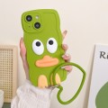 For iPhone 15 Wave Edge Big Duck Silicone Phone Case with Wristband(Green)