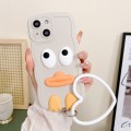 For iPhone 15 Wave Edge Big Duck Silicone Phone Case with Wristband(White)