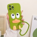 For iPhone 15 Pro Wave Edge Big Duck Silicone Phone Case with Wristband(Green)