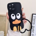 For iPhone 15 Pro Max Wave Edge Big Duck Silicone Phone Case with Wristband(Black)