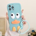 For iPhone 15 Pro Max Wave Edge Big Duck Silicone Phone Case with Wristband(Blue)