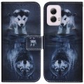For Motorola Moto G Power 5G 2024 Coloured Drawing Flip Leather Phone Case(Wolf and Dog)