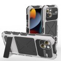 For iPhone 15 R-JUST Metal + Silicone + Tempered Glass Life Waterproof Phone Case with Holder(Silver
