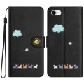 For iPhone SE 2022 / SE 2020 Cartoon Cats Leather Phone Case(Black)