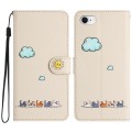 For iPhone SE 2022 / SE 2020 Cartoon Cats Leather Phone Case(Beige White)