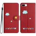 For iPhone 8 Plus / 7 Plus Cartoon Cats Leather Phone Case(Red)