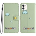 For iPhone 11 Cartoon Cats Leather Phone Case(Green)