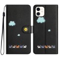 For iPhone 11 Cartoon Cats Leather Phone Case(Black)
