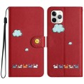 For iPhone 11 Pro Cartoon Cats Leather Phone Case(Red)