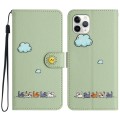 For iPhone 11 Pro Cartoon Cats Leather Phone Case(Green)