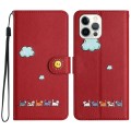 For iPhone 12 / 12 Pro Cartoon Cats Leather Phone Case(Red)