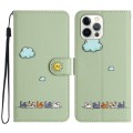 For iPhone 12 Pro Max Cartoon Cats Leather Phone Case(Green)