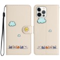 For iPhone 13 Pro Cartoon Cats Leather Phone Case(Beige White)