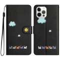 For iPhone 13 Pro Max Cartoon Cats Leather Phone Case(Black)