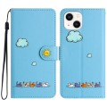 For iPhone 14 / 13 Cartoon Cats Leather Phone Case(Blue)