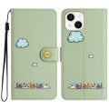 For iPhone 14 / 13 Cartoon Cats Leather Phone Case(Green)