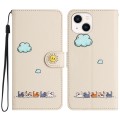 For iPhone 14 / 13 Cartoon Cats Leather Phone Case(Beige White)