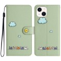 For iPhone 14 Plus Cartoon Cats Leather Phone Case(Green)