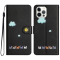 For iPhone 15 Pro Max Cartoon Cats Leather Phone Case(Black)