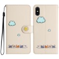 For iPhone XS / X Cartoon Cats Leather Phone Case(Beige White)