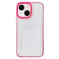 For iPhone 15 360 Clear PC Hybrid  TPU Phone Case with Card Slot(Rose Red)