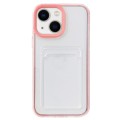 For iPhone 15 360 Clear PC Hybrid  TPU Phone Case with Card Slot(Pink)
