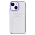 For iPhone 15 360 Clear PC Hybrid  TPU Phone Case with Card Slot(Purple)