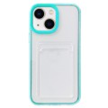For iPhone 15 360 Clear PC Hybrid  TPU Phone Case with Card Slot(Blue)