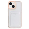 For iPhone 15 360 Clear PC Hybrid  TPU Phone Case with Card Slot(Apricot)