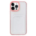 For iPhone 15 Pro 360 Clear PC Hybrid  TPU Phone Case with Card Slot(Pink)