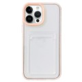 For iPhone 15 Pro 360 Clear PC Hybrid  TPU Phone Case with Card Slot(Apricot)