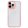 For iPhone 15 Pro Max 360 Clear PC Hybrid  TPU Phone Case with Card Slot(Pink)