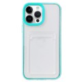 For iPhone 15 Pro Max 360 Clear PC Hybrid  TPU Phone Case with Card Slot(Blue)