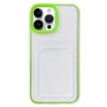 For iPhone 14 Pro Max 360 Clear PC Hybrid  TPU Phone Case with Card Slot(Green)
