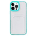 For iPhone 14 Pro 360 Clear PC Hybrid  TPU Phone Case with Card Slot(Blue)