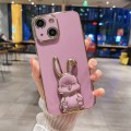 For iPhone 15 Plating Rabbit Holder Phone Case(Rose Red)