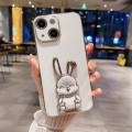 For iPhone 15 Plating Rabbit Holder Phone Case(White)