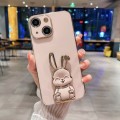 For iPhone 15 Plating Rabbit Holder Phone Case(Pink)