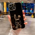 For iPhone 15 Plating Rabbit Holder Phone Case(Black)