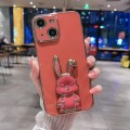 For iPhone 15 Plus Plating Rabbit Holder Phone Case(Red)