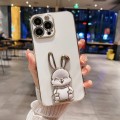 For iPhone 15 Pro Plating Rabbit Holder Phone Case(White)