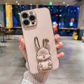 For iPhone 15 Pro Plating Rabbit Holder Phone Case(Pink)