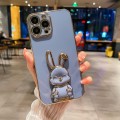 For iPhone 15 Pro Plating Rabbit Holder Phone Case(Blue)