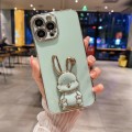 For iPhone 15 Pro Plating Rabbit Holder Phone Case(Green)