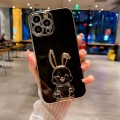 For iPhone 15 Pro Plating Rabbit Holder Phone Case(Black)