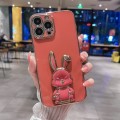 For iPhone 15 Pro Max Plating Rabbit Holder Phone Case(Red)
