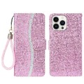 For iPhone 15 Pro Max Glitter Powder Filp Leather Phone Case(Pink)