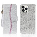 For iPhone 15 Pro Glitter Powder Filp Leather Phone Case(Silver)