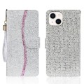 For iPhone 15 Plus Glitter Powder Filp Leather Phone Case(Silver)