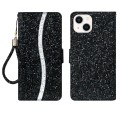 For iPhone 15 Glitter Powder Filp Leather Phone Case(Black)